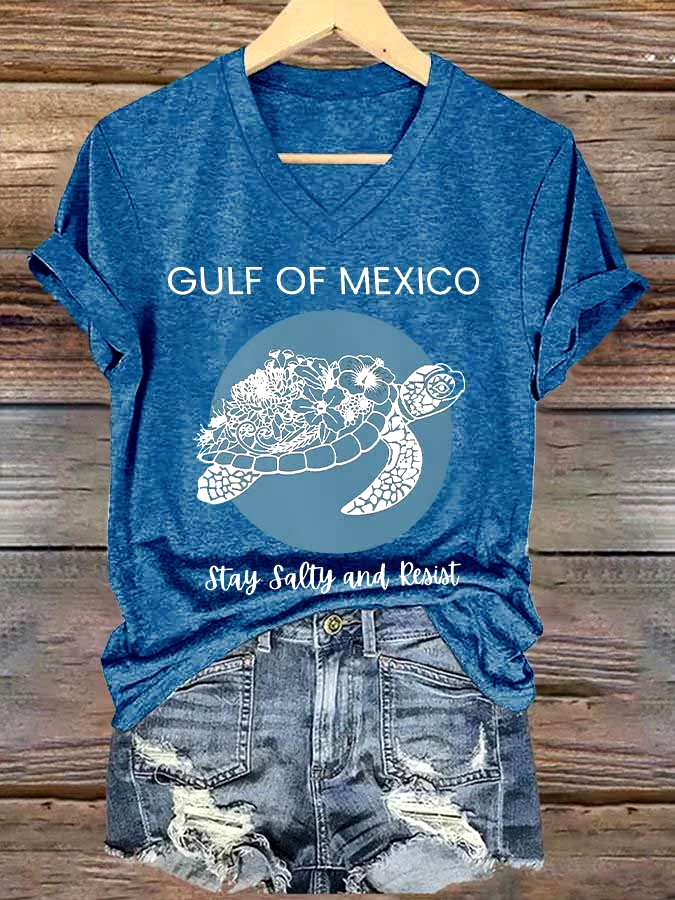 Women's Gulf Of Mexico Printed V Neck T-shirt