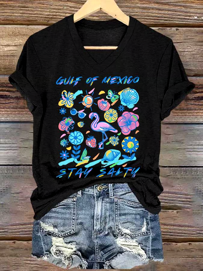 🌊Buy 3 get 12% off丨Women's Gulf Of Mexico Printed V Neck T-shirt