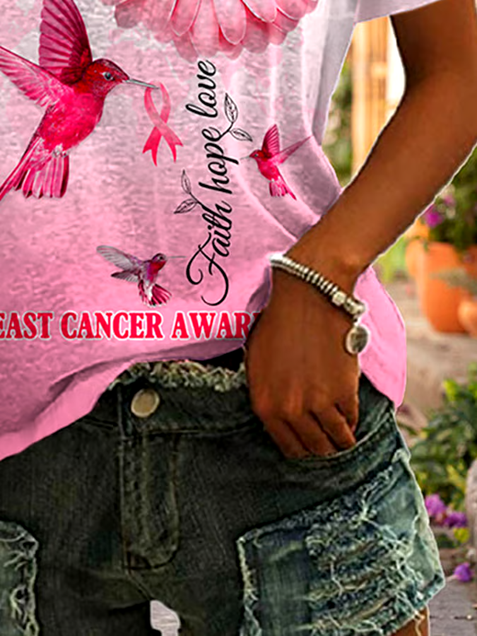 🎀Buy 3 get 12% off丨Faith Hope Love Breast Cancer Awareness Print T-Shirt