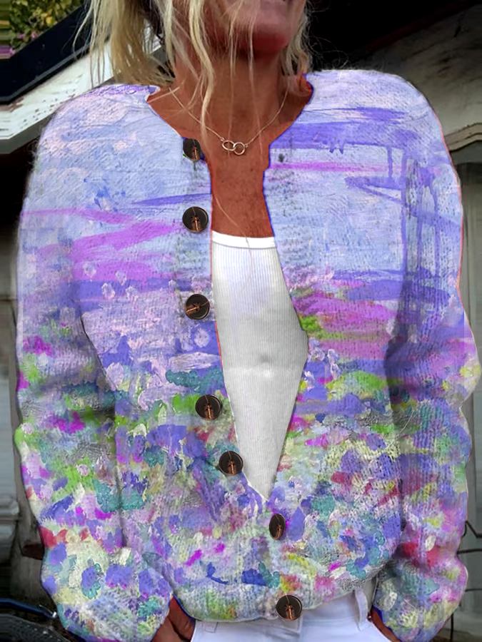 🎀Buy 3 get 12% off丨Women's Pink Art Oil Painting Breast Cancer Sweater Knit Cardigan