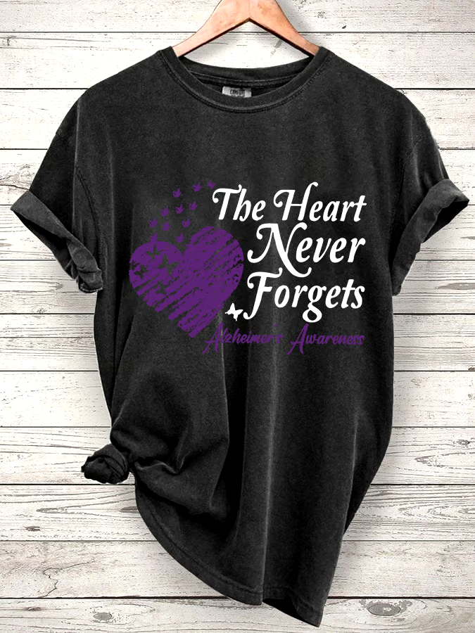 💜Buy 3 get 12% off丨Women's  The Heart Never Forgets Alzheimer's Awareness Printed Short-Sleeved T-Shirt