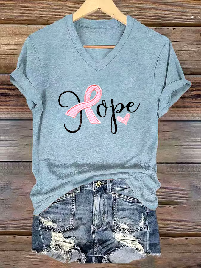 🎀Buy 3 get 12% off丨Women's Casual Breast Cancer Cure Graphic Print V-Neck Short Sleeve T-Shirt