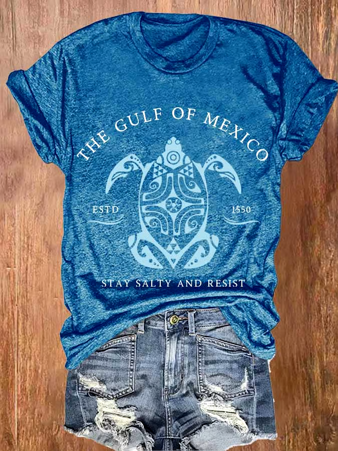 🌊Buy 3 get 12% off丨Women's Gulf Of Mexico Print Round Neck T-Shirt