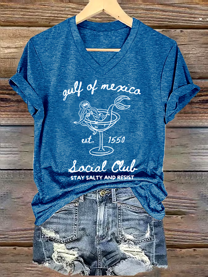 🌊Buy 3 get 12% off丨Women's Gulf Of Mexico Printed V Neck T-shirt