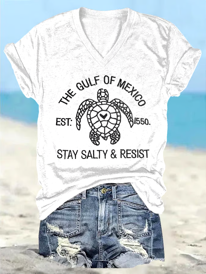 🌊Buy 3 get 12% off丨Women's Retro The Gulf Of Mexico Est 1550 Stay Salty And Resist Print T-Shirt