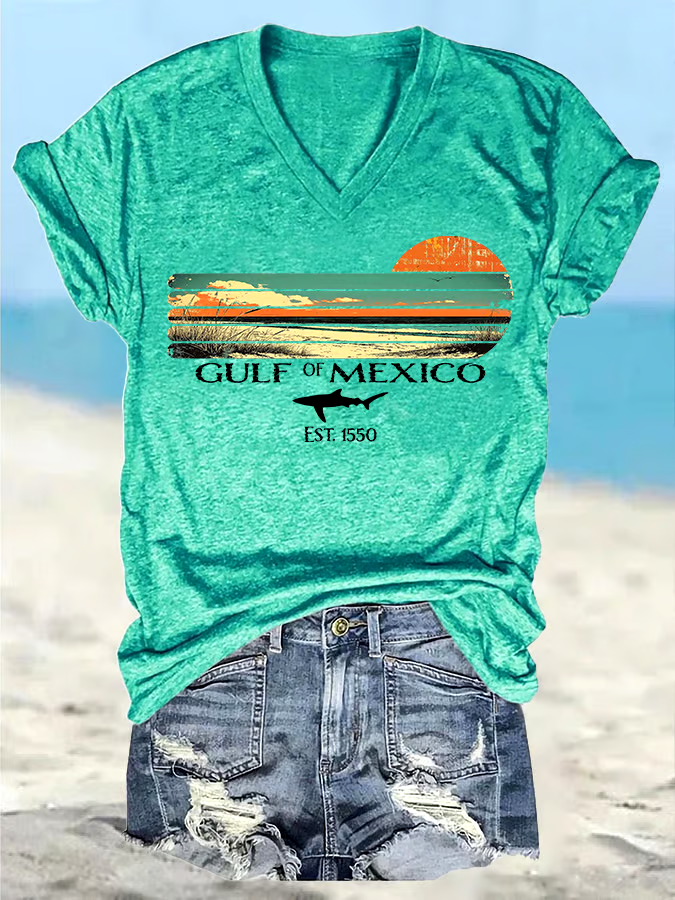 🌊Buy 3 get 12% off丨Women's Retro Gulf Of Mexico Print T-Shirt