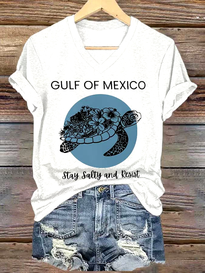 Women's Gulf Of Mexico Printed V Neck T-shirt
