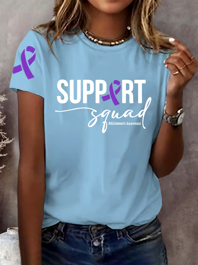 💜Buy 3 get 12% off丨Women's Support Squad Alzheimer's Printed Short-Sleeved T-Shirt