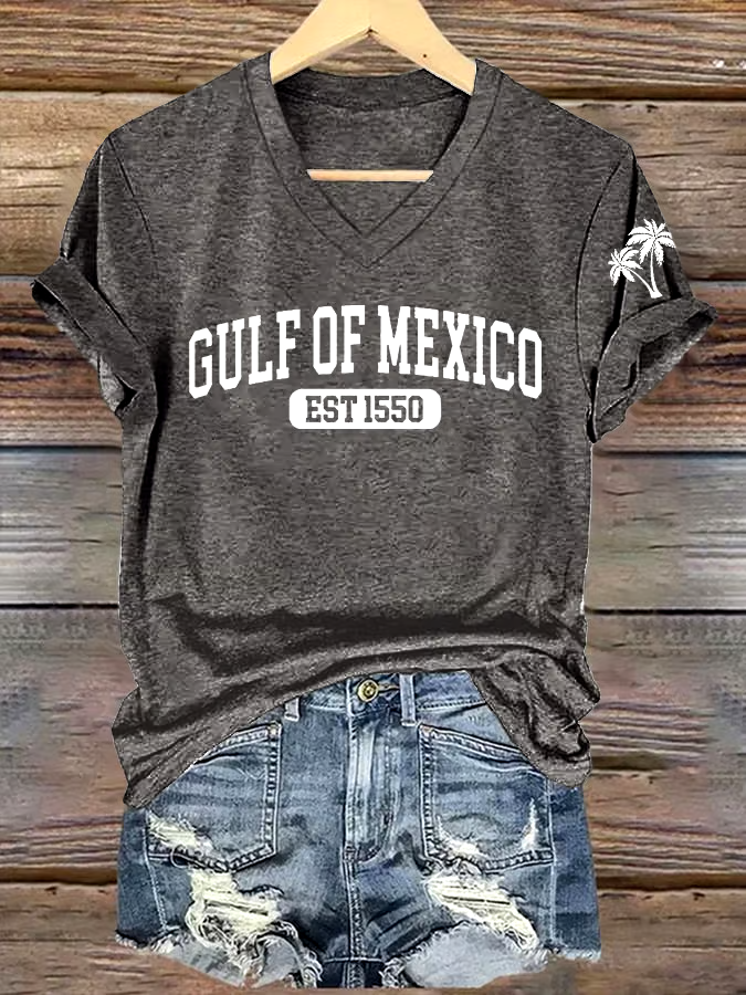 🌊Buy 3 get 12% off丨Women's Gulf Of Mexico Printed V Neck T-Shirt