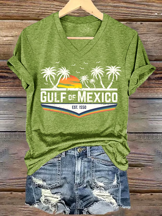 🌊Buy 3 get 12% off丨Women's Gulf Of Mexico Printed V Neck T-Shirt