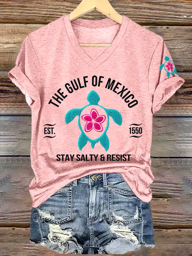 🌊Buy 3 get 12% off丨Women's Gulf Of Mexico Printed V Neck T-shirt