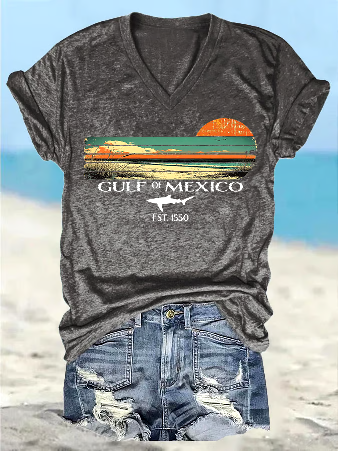 🌊Buy 3 get 12% off丨Women's Retro Gulf Of Mexico Print T-Shirt