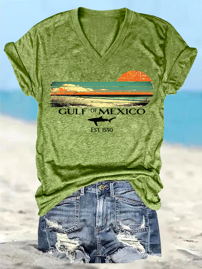 🌊Buy 3 get 12% off丨Women's Retro Gulf Of Mexico Print T-Shirt