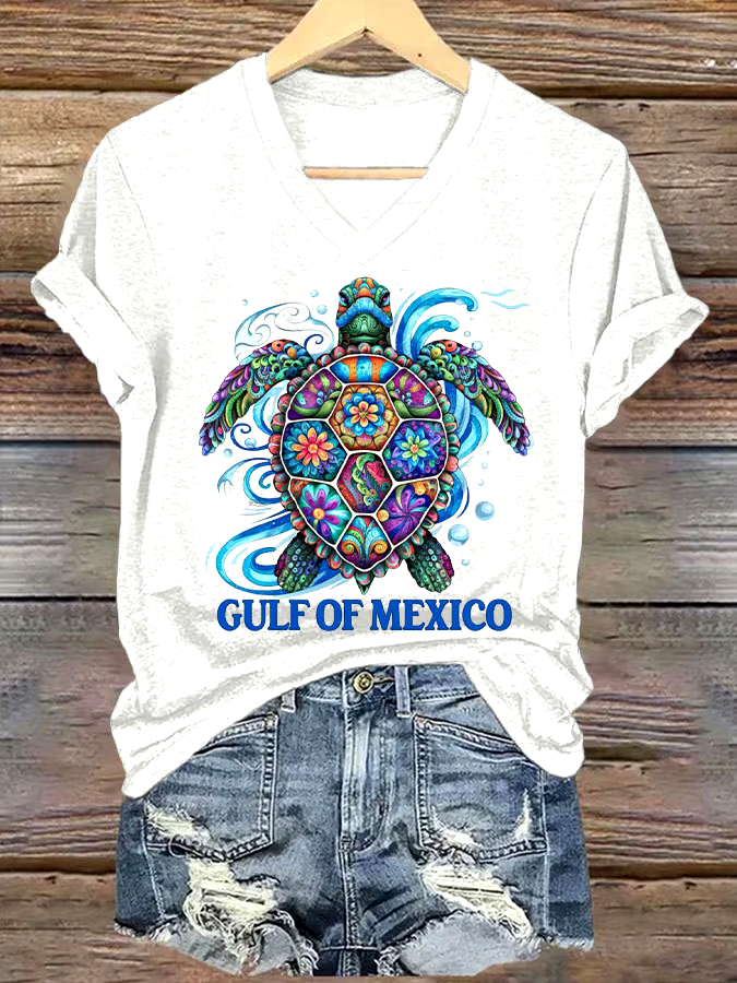 🌊Buy 3 get 12% off丨Women's Gulf Of Mexico Printed V Neck T-shirt