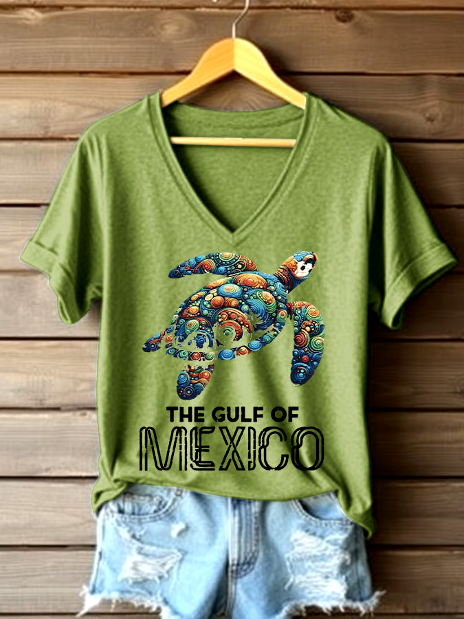 🌊Buy 3 get 12% off丨Women's Sea Turtle The Gulf Of Mexico Printed V Neck T-shirt