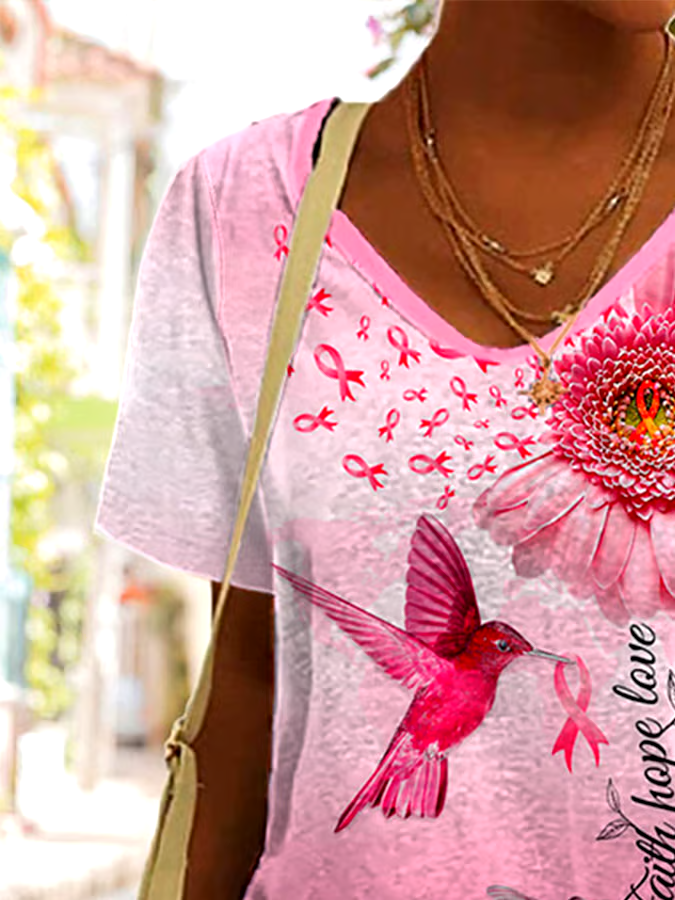 🎀Buy 3 get 12% off丨Faith Hope Love Breast Cancer Awareness Print T-Shirt