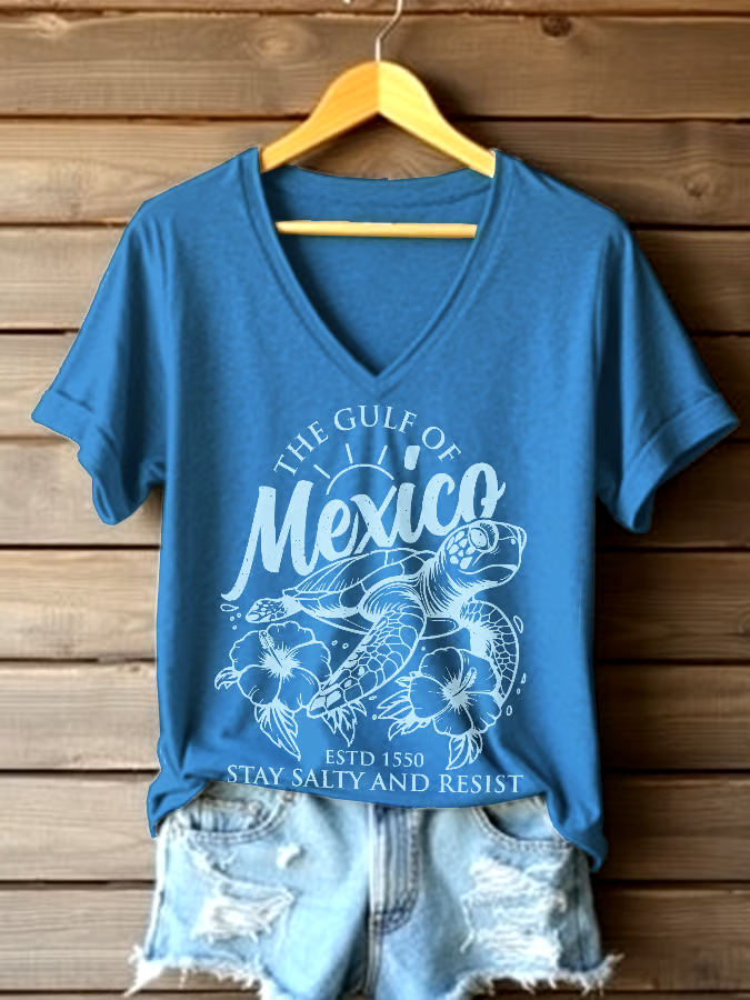 🌊Buy 3 get 12% off丨Women's Gulf Of Mexico Printed V Neck T-shirt