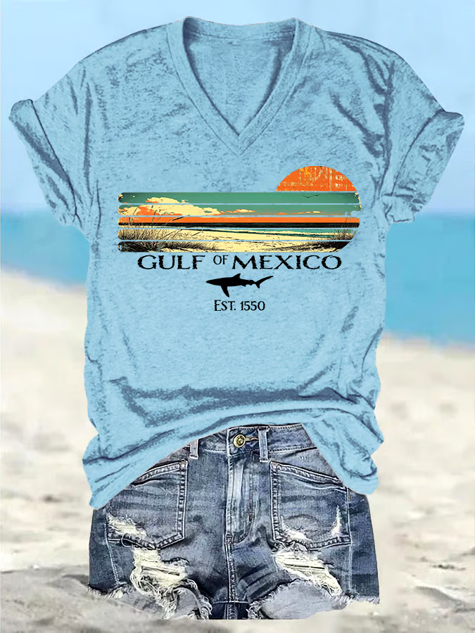🌊Buy 3 get 12% off丨Women's Retro Gulf Of Mexico Print T-Shirt