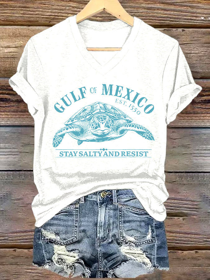 🌊Buy 3 get 12% off丨Women's Gulf Of Mexico Printed V Neck T-shirt