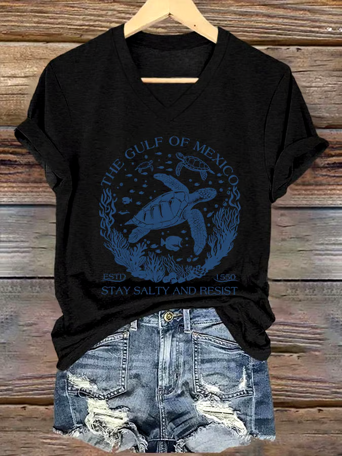 🌊Buy 3 get 12% off丨Women's The Gulf Of Mexico Printed V Neck T-shirt