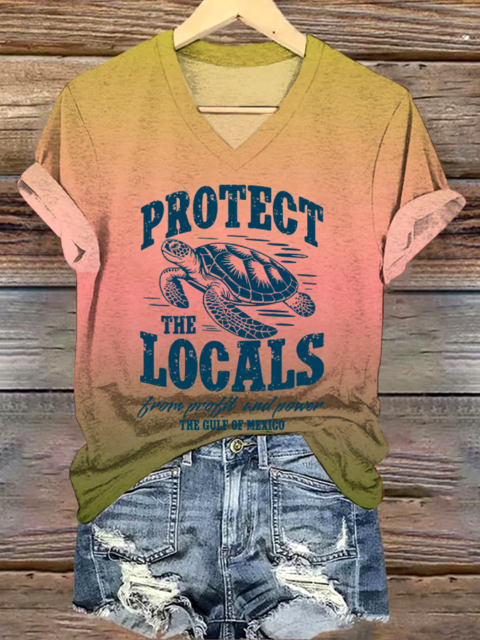 🌊Buy 3 get 12% off丨Women's Gulf Of Mexico Print V Neck T-Shirt