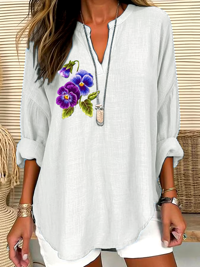 💜Buy 3 get 12% off丨Women's Purple Floral Loose Long Sleeve Crew Neck Top