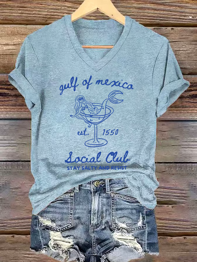 🌊Buy 3 get 12% off丨Women's Gulf Of Mexico Printed V Neck T-shirt