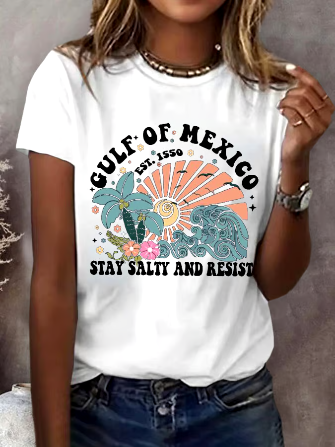🌊Buy 3 get 12% off丨Women's Gulf Of Mexico Print Round Neck T-Shirt