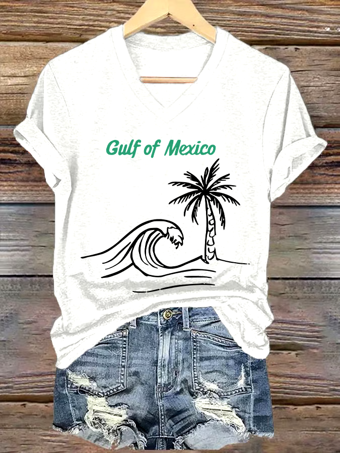 🌊Buy 3 get 12% off丨Women's Gulf Of Mexico Printed V Neck T-shirt