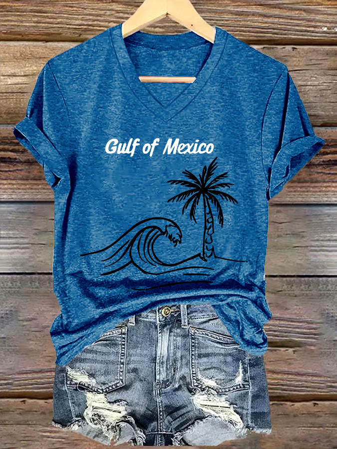 🌊Buy 3 get 12% off丨Women's Gulf Of Mexico Printed V Neck T-shirt