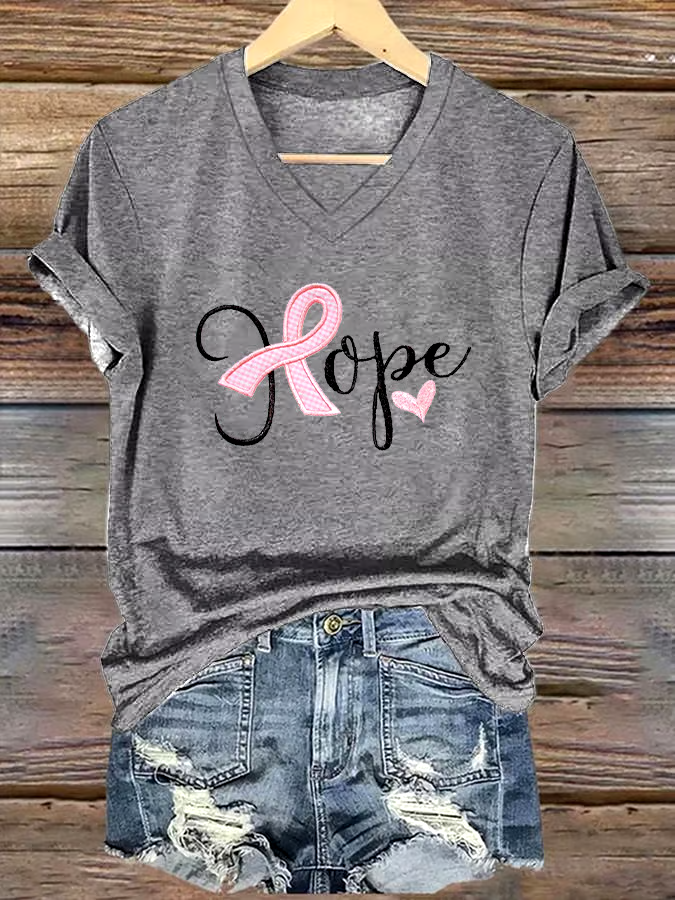 🎀Buy 3 get 12% off丨Women's Casual Breast Cancer Cure Graphic Print V-Neck Short Sleeve T-Shirt