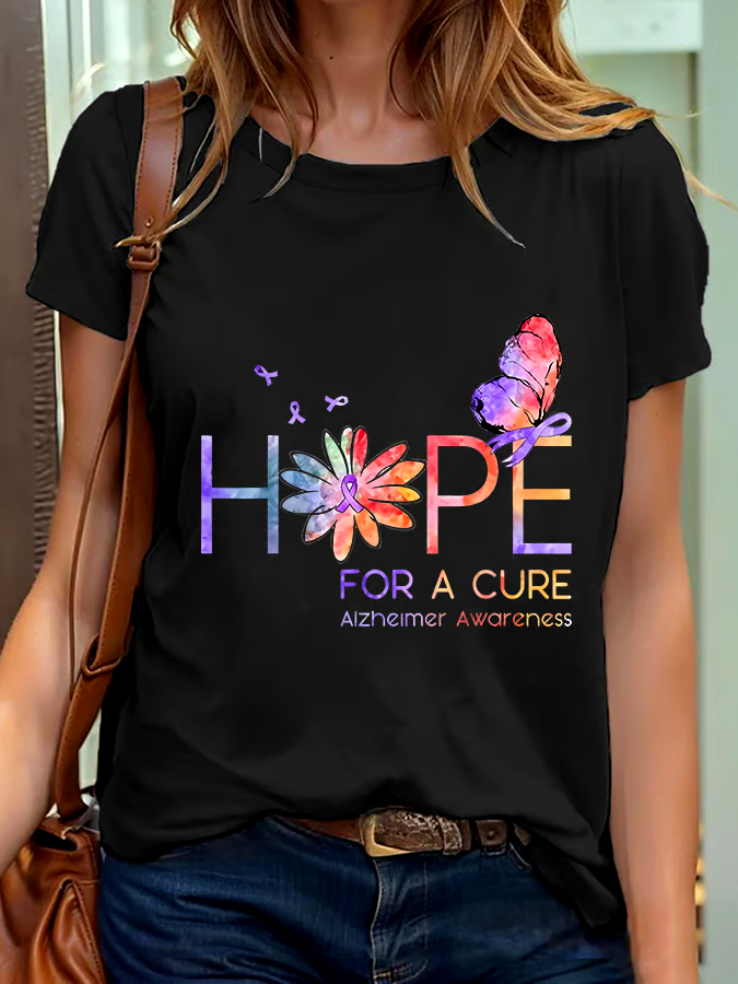 💜Buy 3 get 12% off丨Women's Hope For A Cure Alzheimer Awareness Printed Short-Sleeved T-Shirt