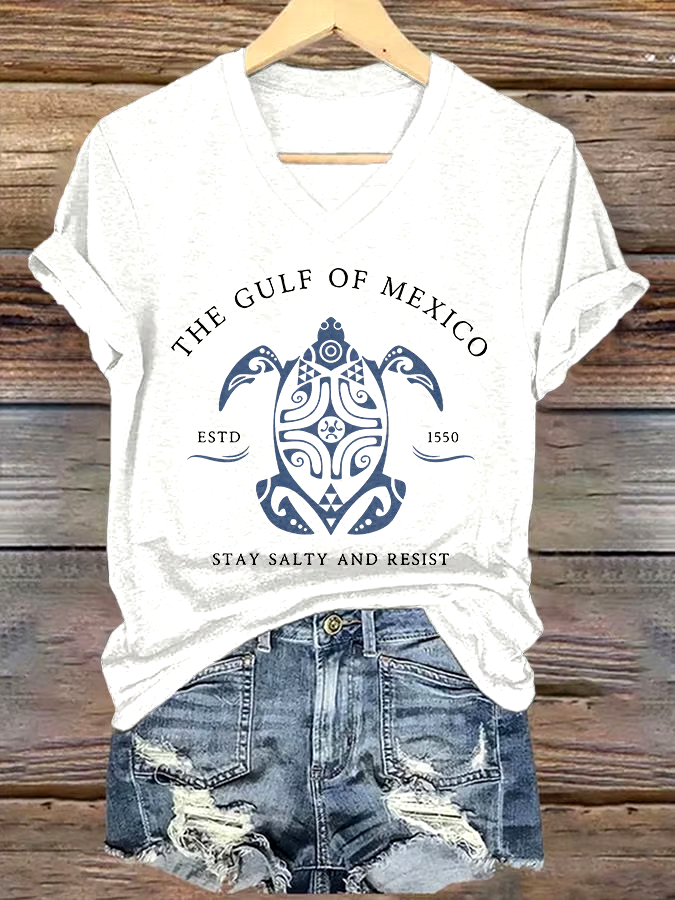 🌊Buy 3 get 12% off丨Women's Gulf Of Mexico Printed V Neck T-Shirt