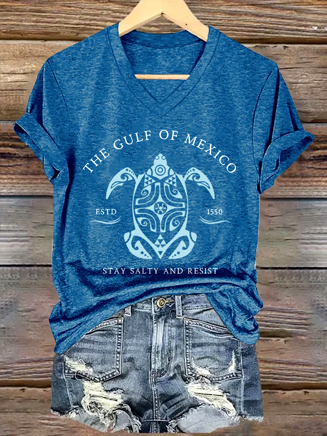 🌊Buy 3 get 12% off丨Women's Gulf Of Mexico Printed V Neck T-Shirt