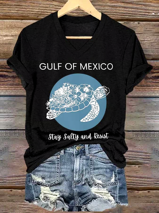 Women's Gulf Of Mexico Printed V Neck T-shirt