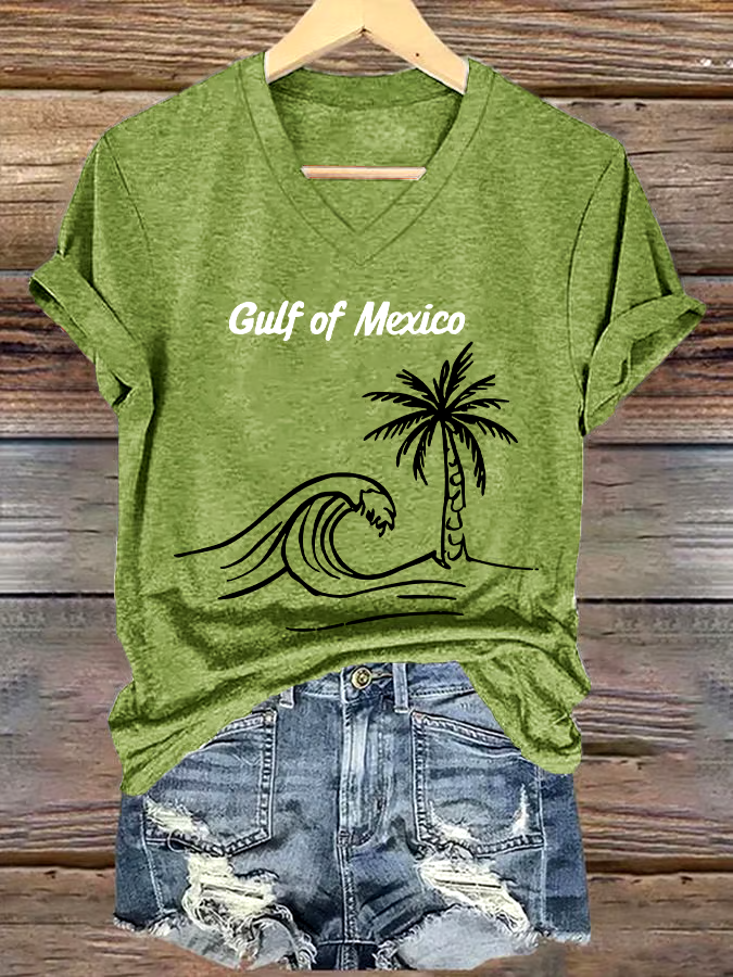 🌊Buy 3 get 12% off丨Women's Gulf Of Mexico Printed V Neck T-shirt