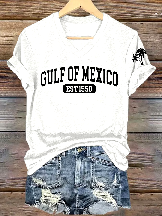 🌊Buy 3 get 12% off丨Women's Gulf Of Mexico Printed V Neck T-Shirt